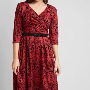 Hell Bunny Storybook Shadows A-Line Dress in Wine